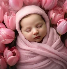 sleeping newborn baby wrapped in a soft pink blanket and wearing a matching pink beanie